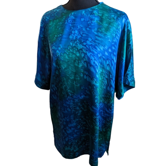 Vintage 100% silk women's top. Don Vito Size Large. Blue and Green - Picture 1 of 5